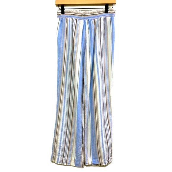 LAND N SEA PANTS WOMEN’S MEDIUM STRIPE CREAM BLUE BROWN 55% LINEN BLEND. - Picture 2 of 16